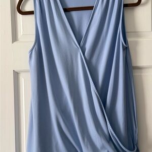 Chic Sky Blue Sleeveless Wrap Blouse by Jenny Boston